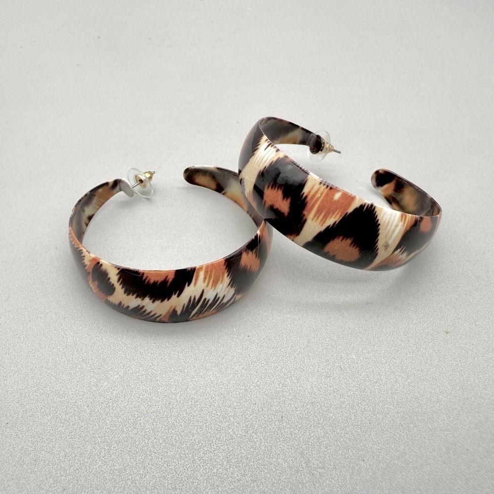 Earrings Womens Pierced Chunky Animal Print Hoops 2" Chic Modern Costume Jewelry